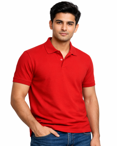 BarelyStylish Flame Red Cotton Polo