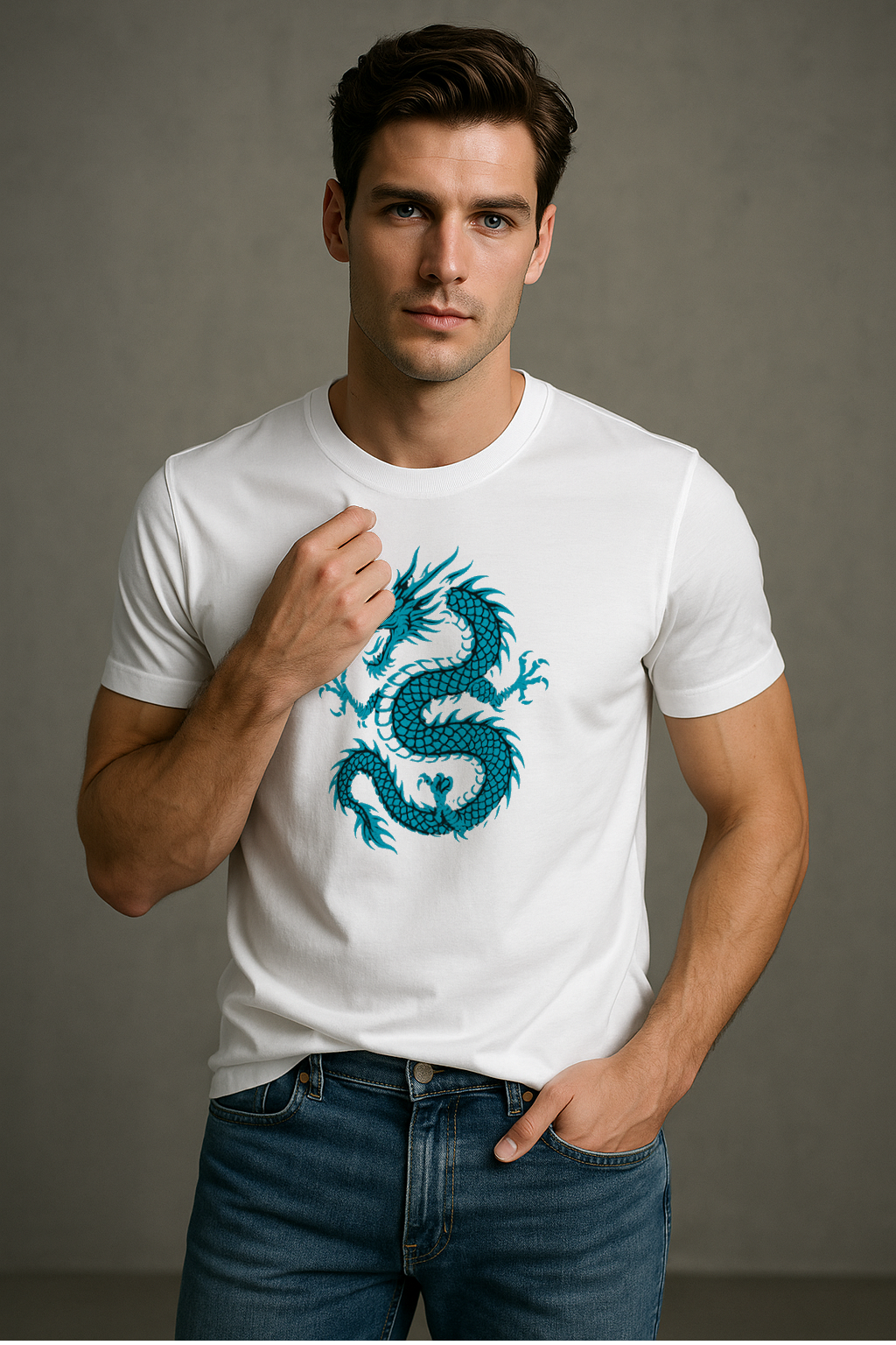 BarelyStylish Premium Cotton Crewneck T-Shirt for Men - Dragon Art