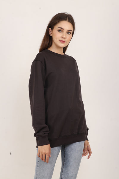Brown Plain Sweatshirt for Women