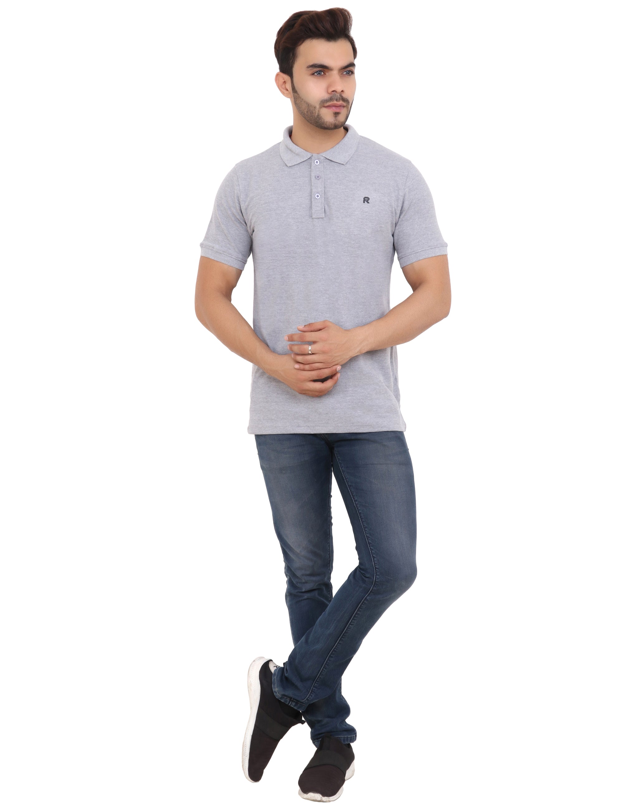 Cotton Blend Grey Polo T-Shirt