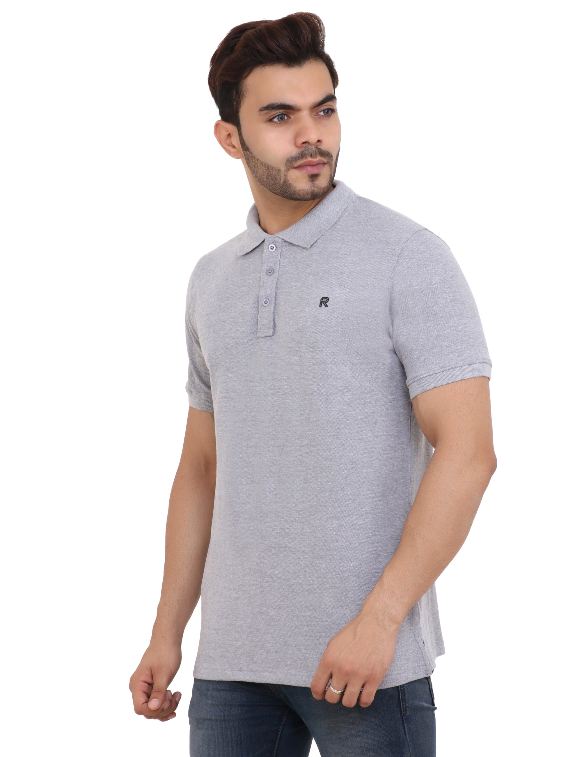 Cotton Blend Grey Polo T-Shirt