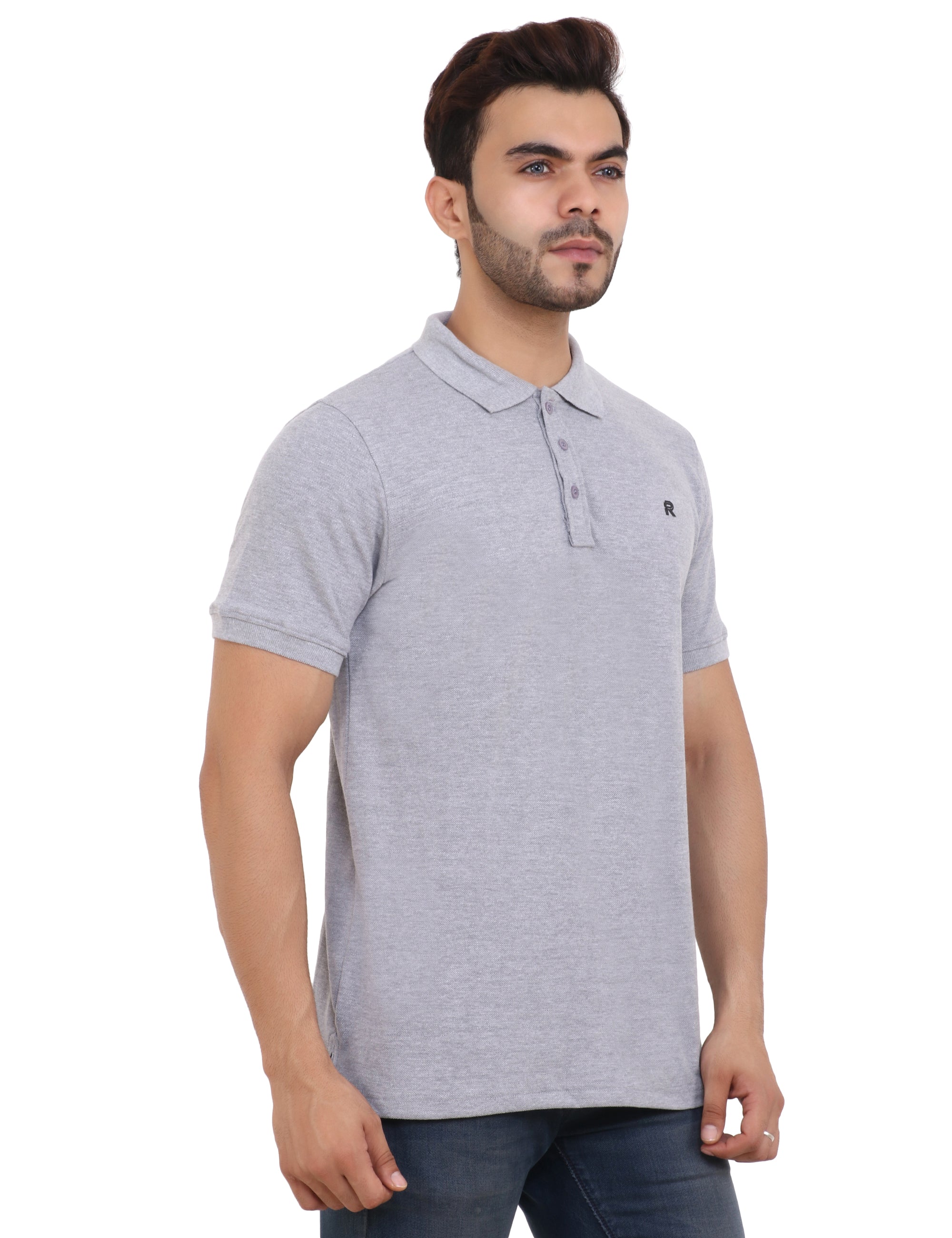 Cotton Blend Grey Polo T-Shirt