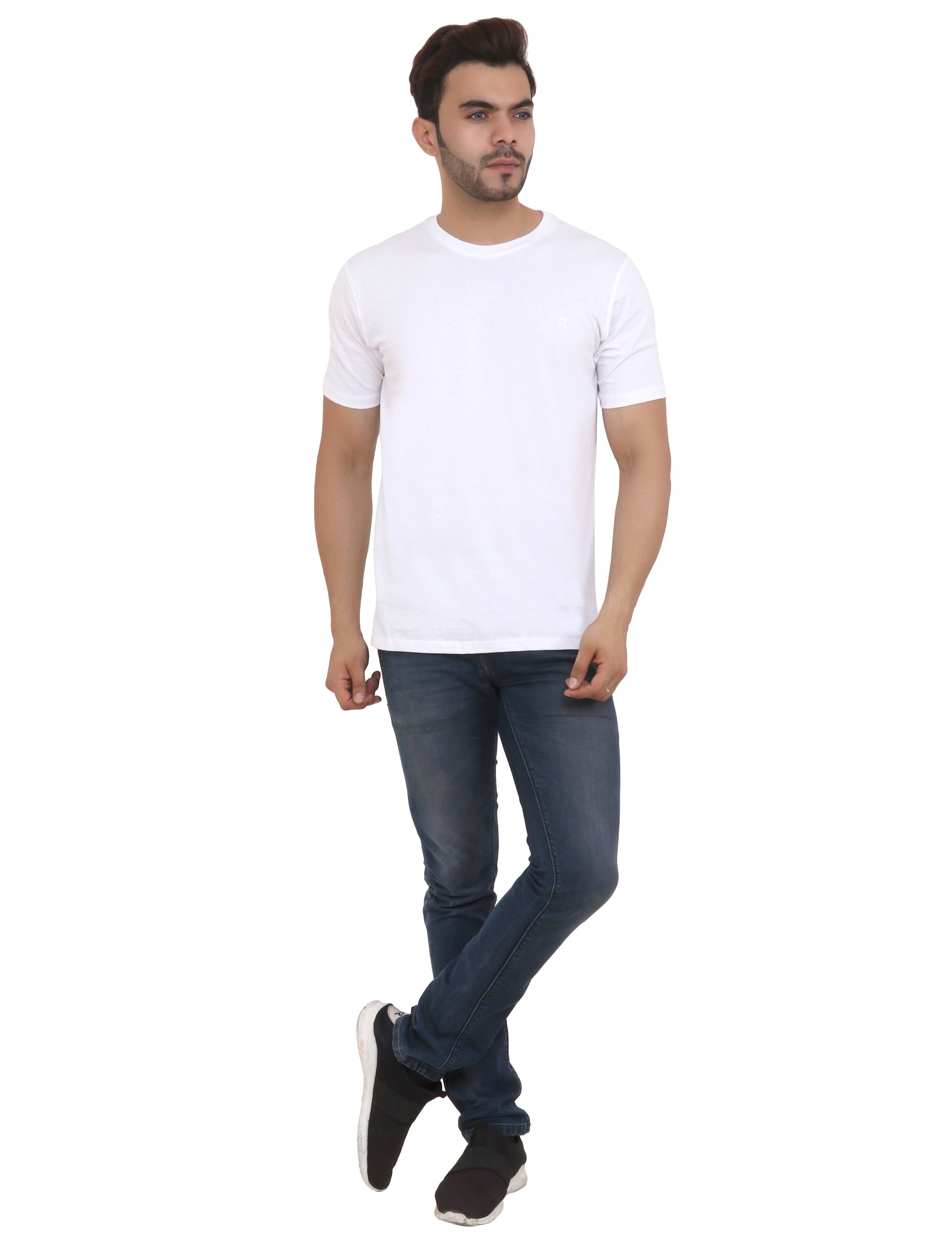 White Crew Neck Cotton Blend T-Shirt