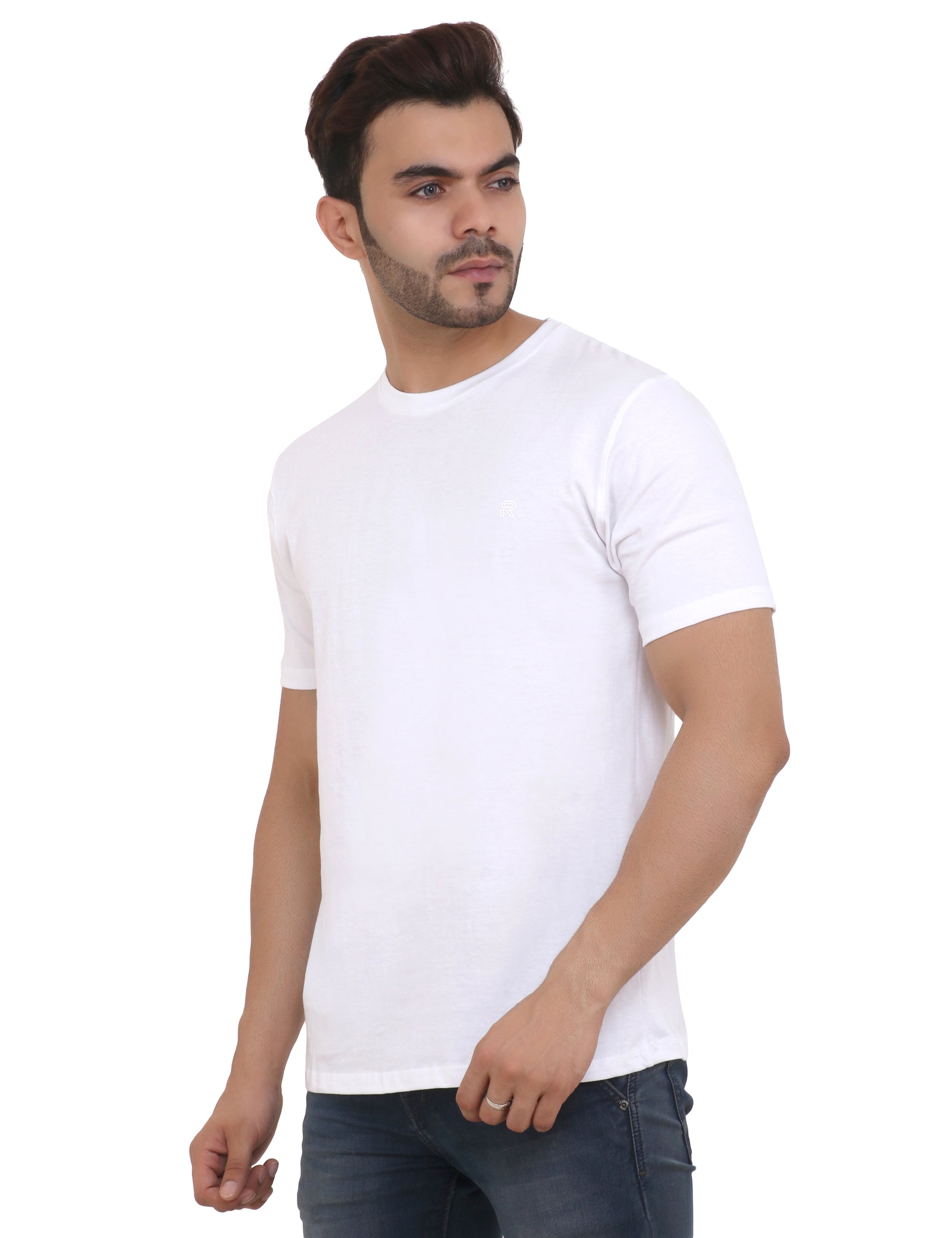 White Crew Neck Cotton Blend T-Shirt