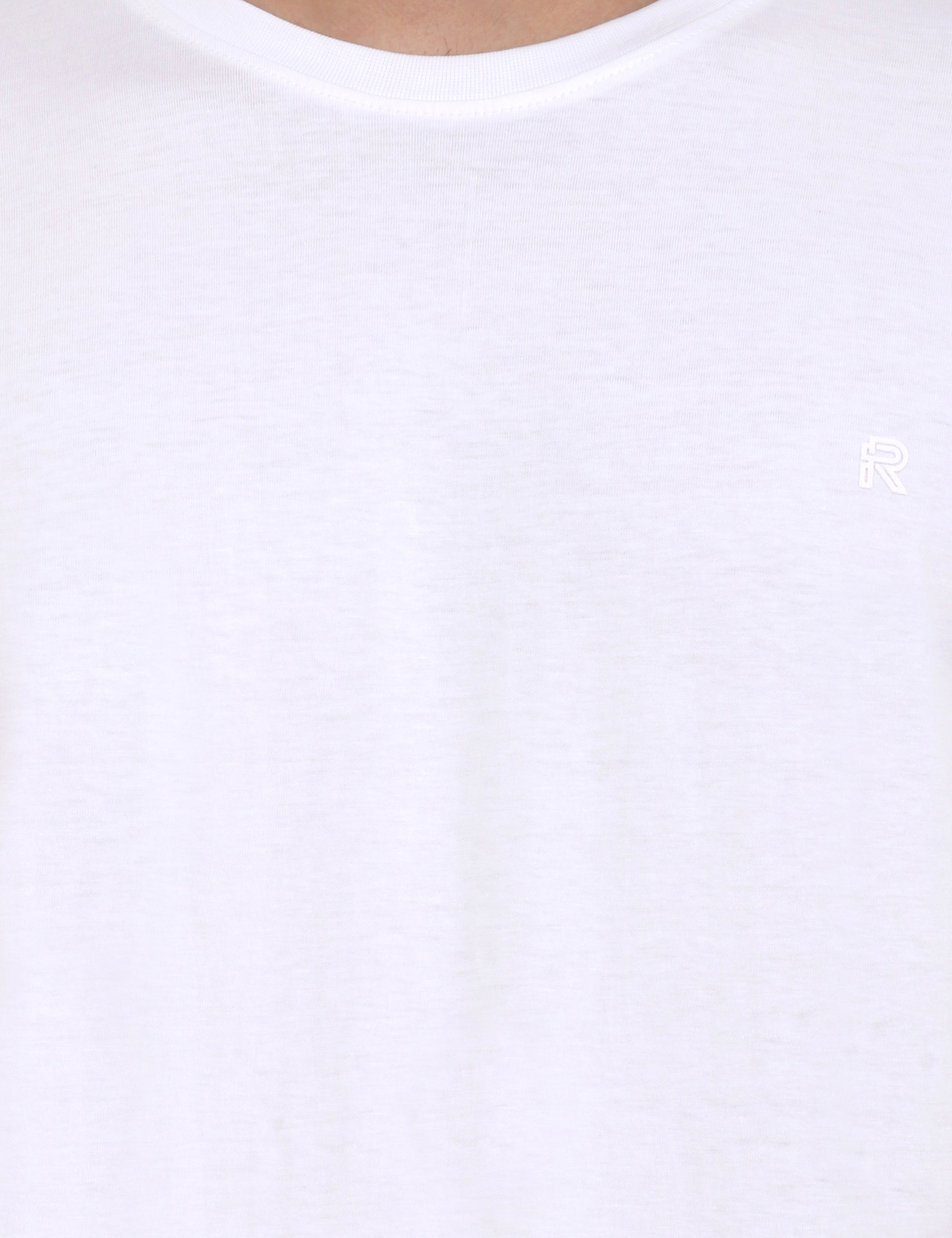 White Crew Neck Cotton Blend T-Shirt