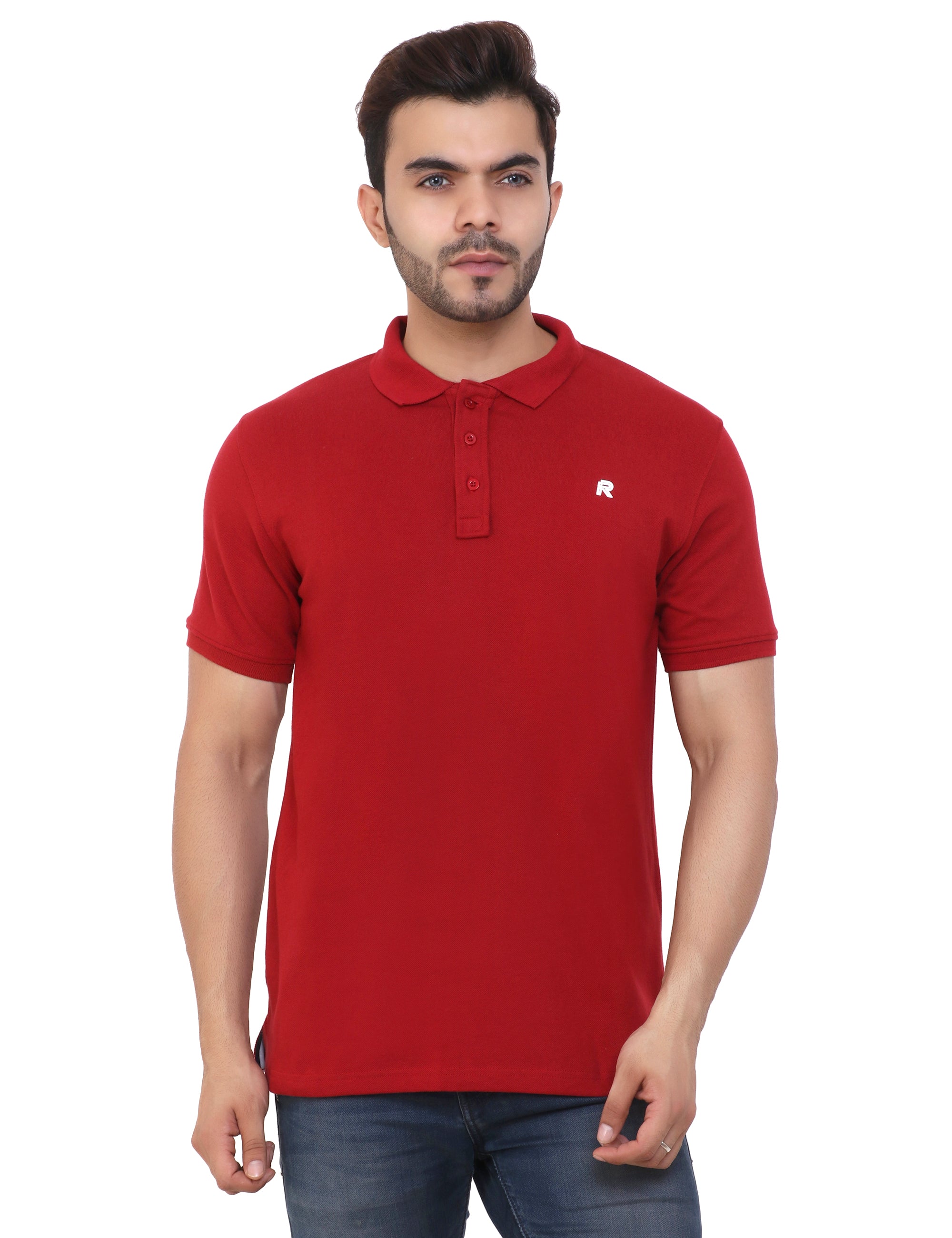 Maroon Cotton blend Polo T-shirt