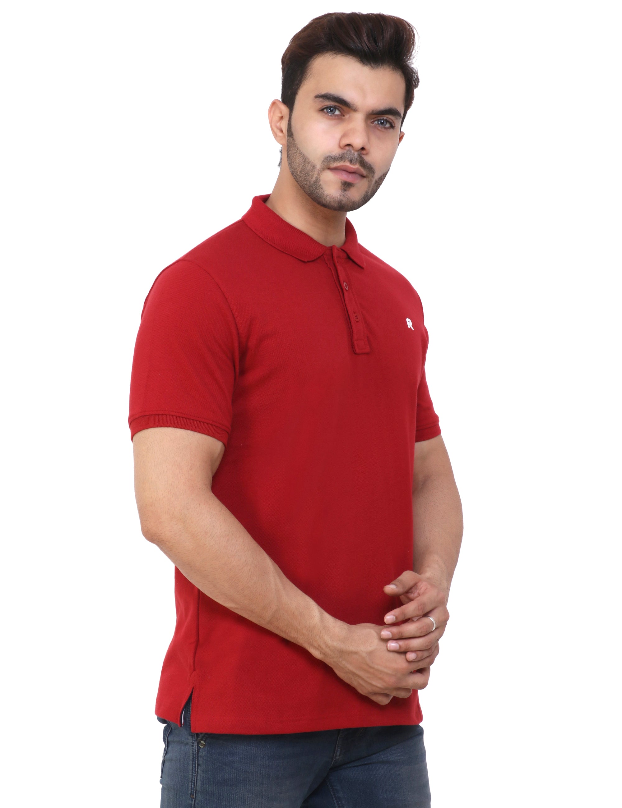 Maroon Cotton blend Polo T-shirt