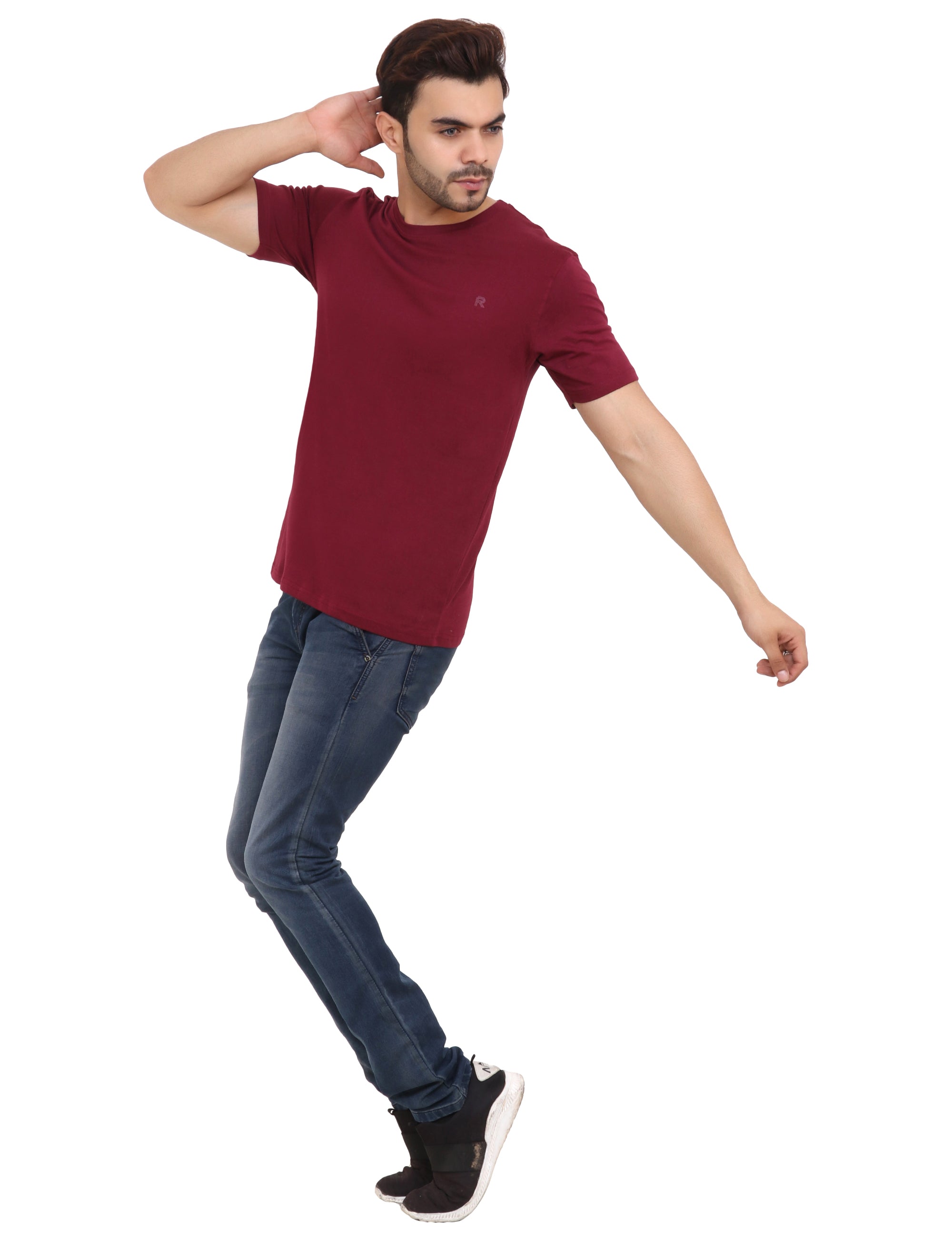 Maroon Cotton Blend Crew Neck T-Shirt
