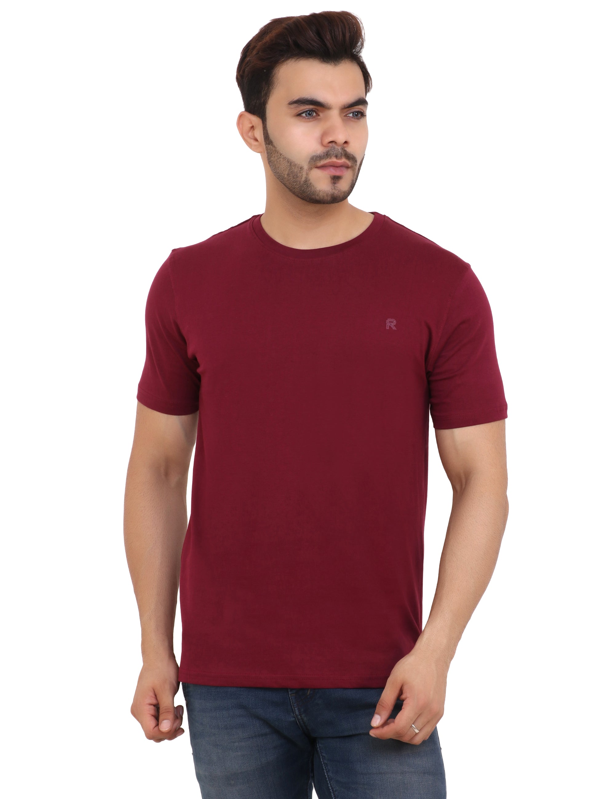 Maroon Cotton Blend Crew Neck T-Shirt