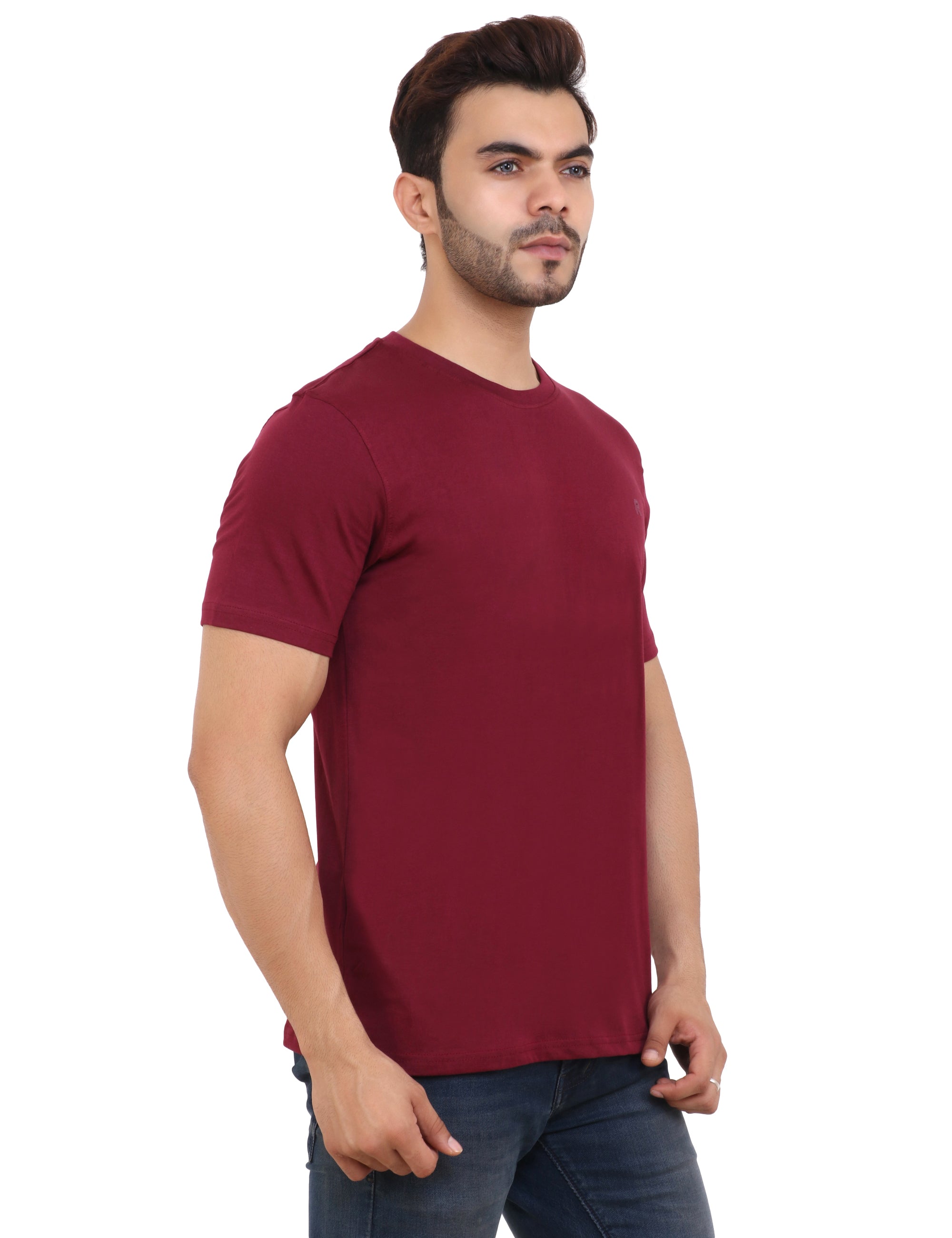 Maroon Cotton Blend Crew Neck T-Shirt