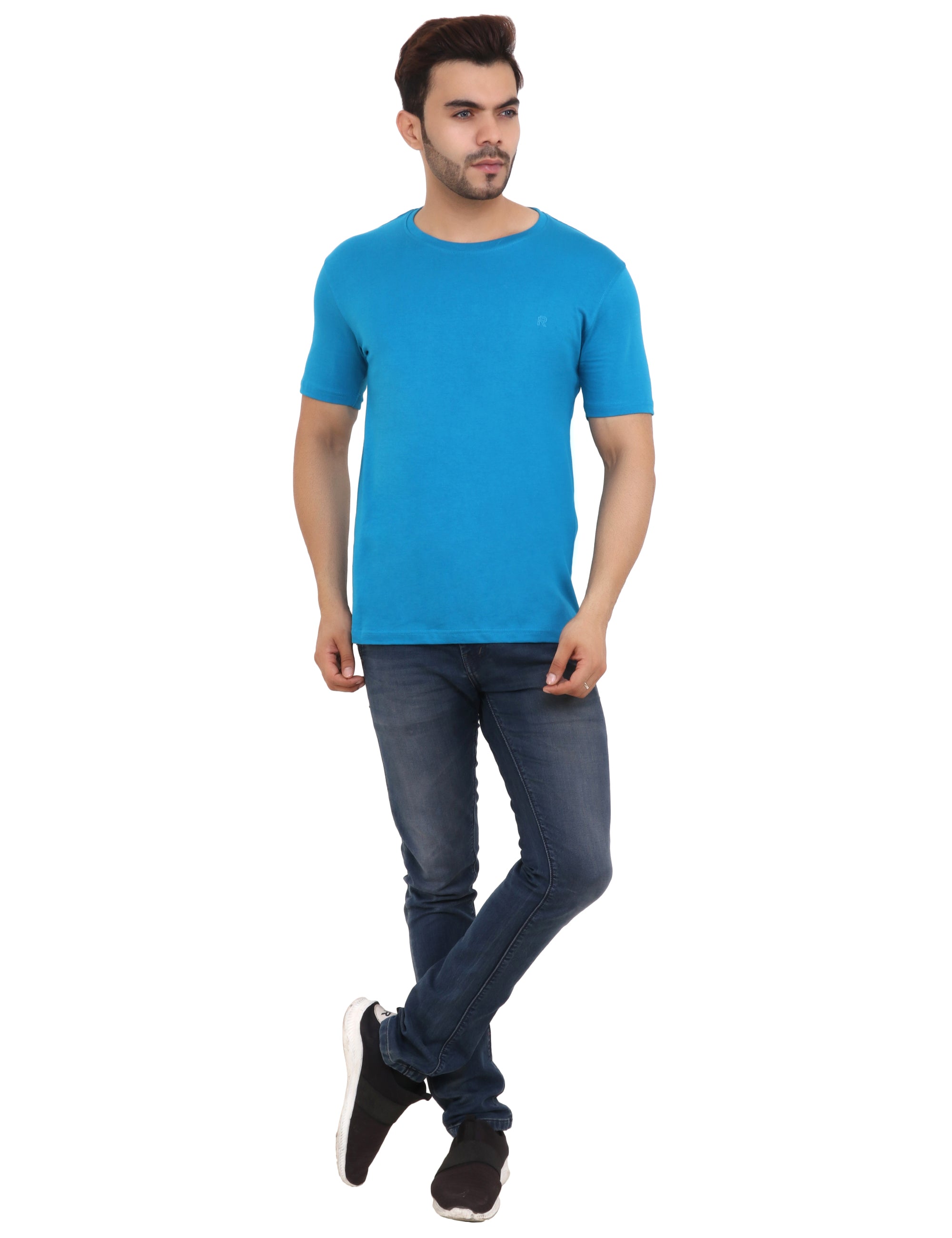 Light blue crew neck cotton blend T-Shirt
