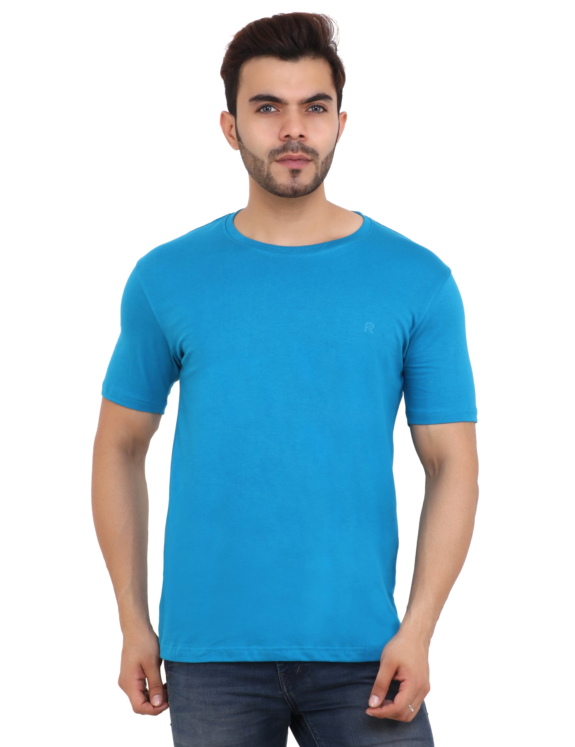 Light blue crew neck cotton blend T-Shirt