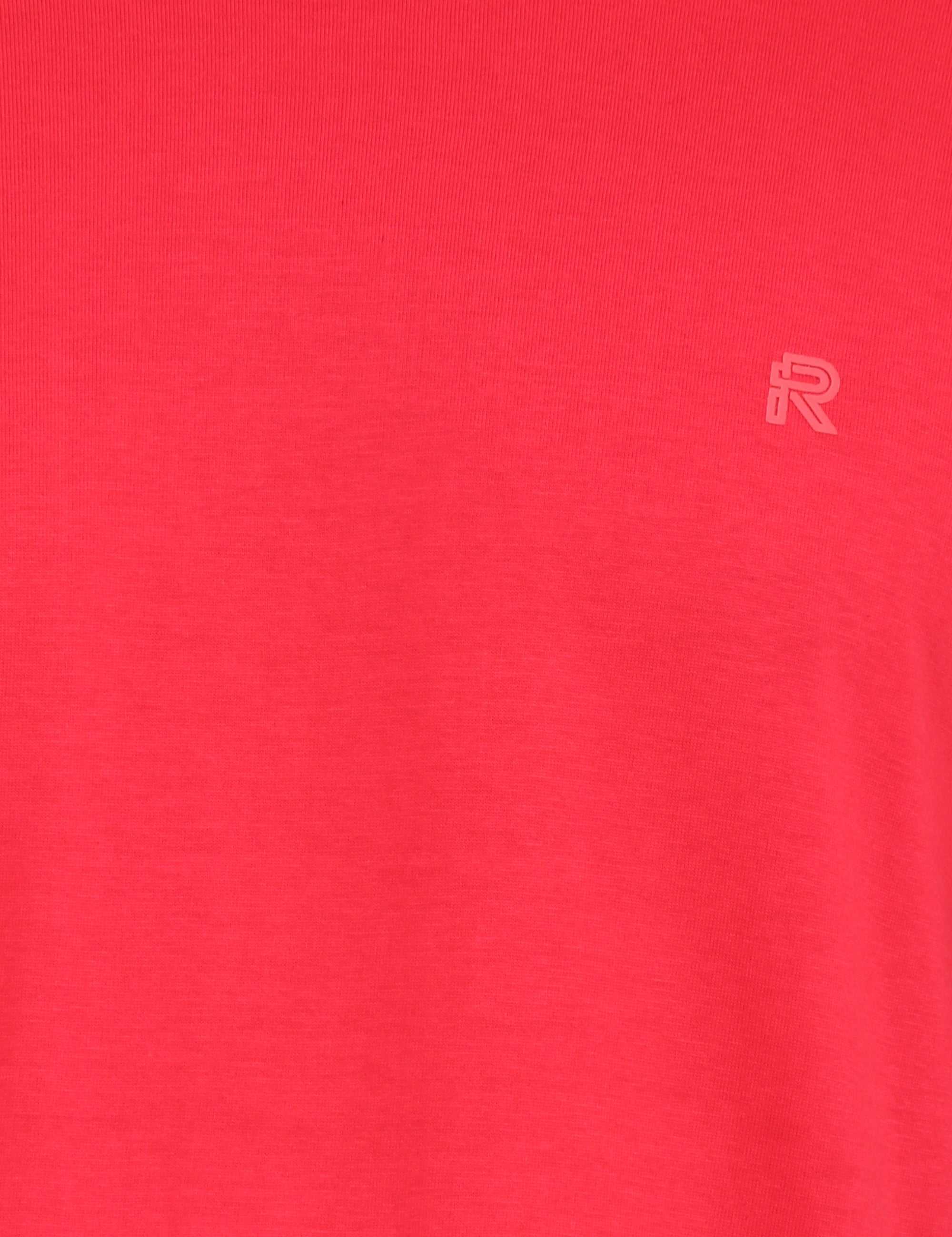 Flame Red Crew Neck Cotton Blend T-Shirt
