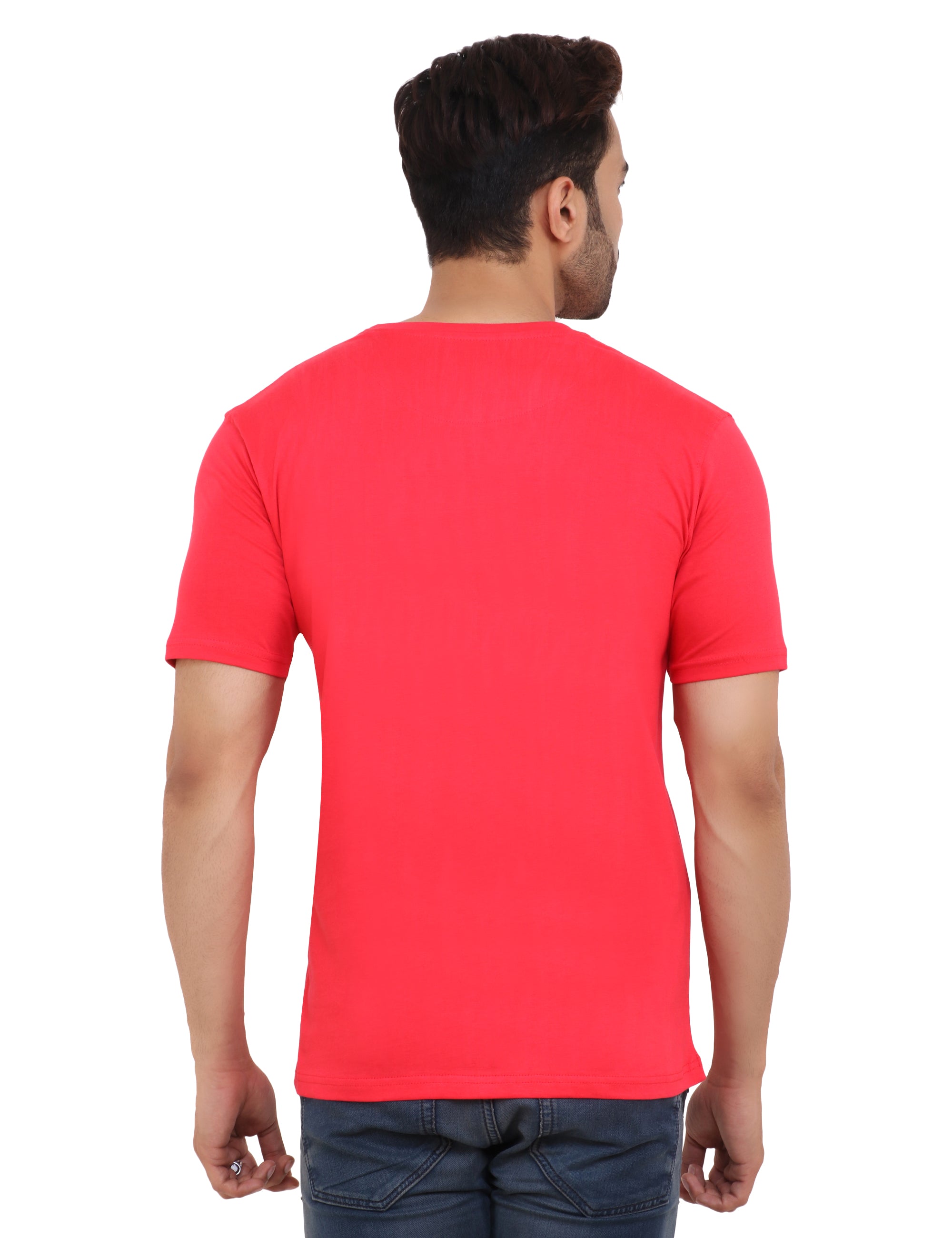 Flame Red Crew Neck Cotton Blend T-Shirt