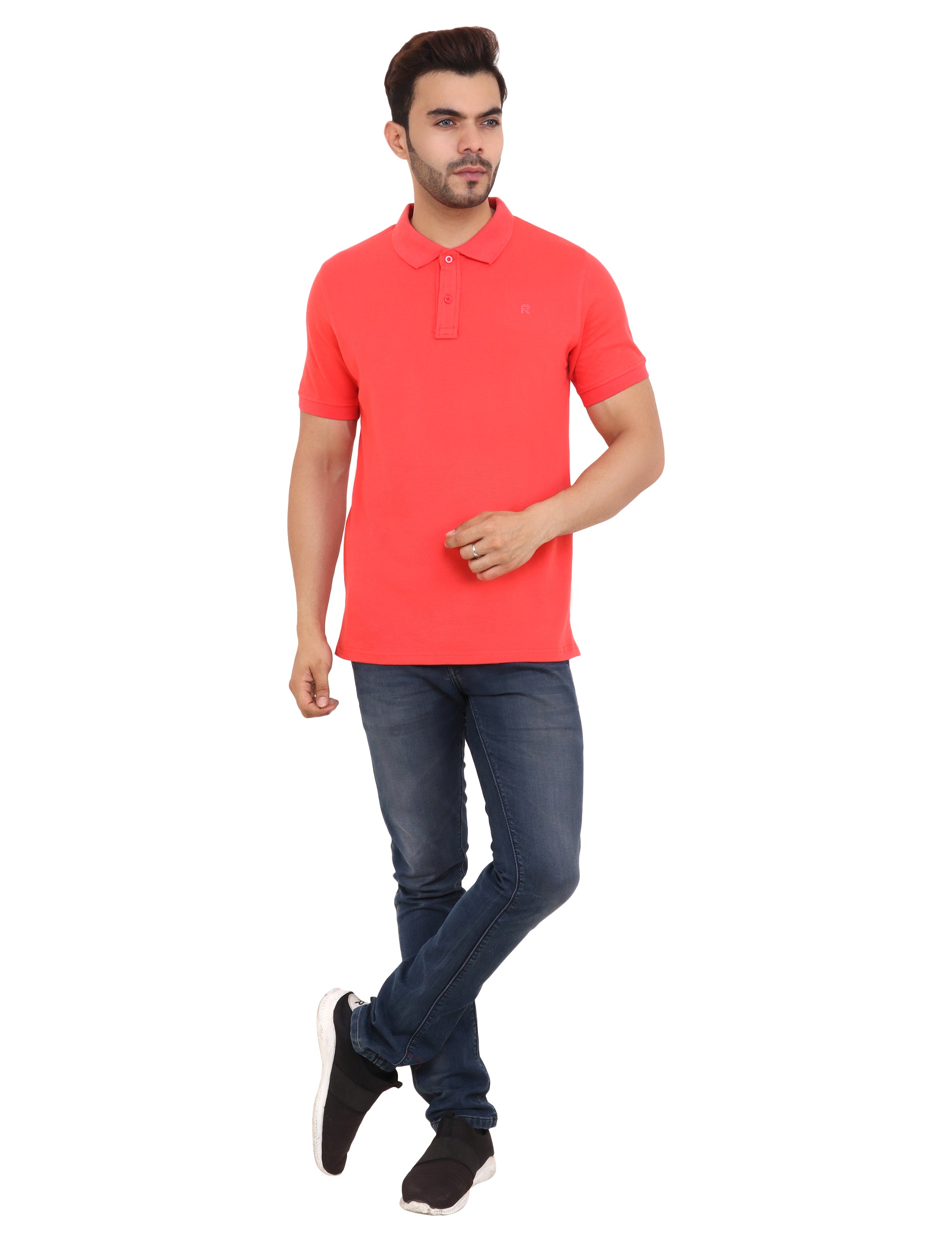 Flame Red Cotton blend Polo T-Shirt