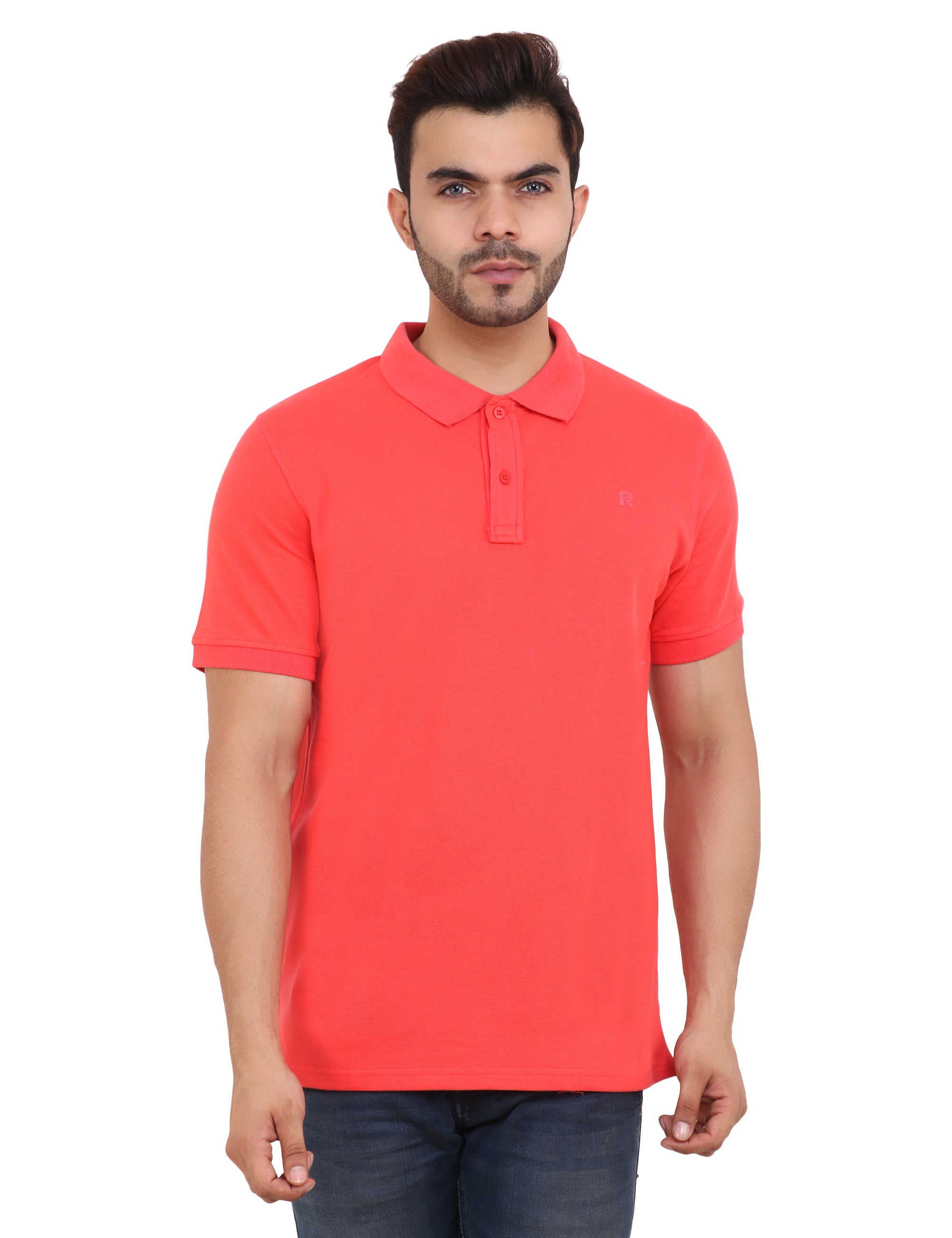 Flame Red Cotton blend Polo T-Shirt