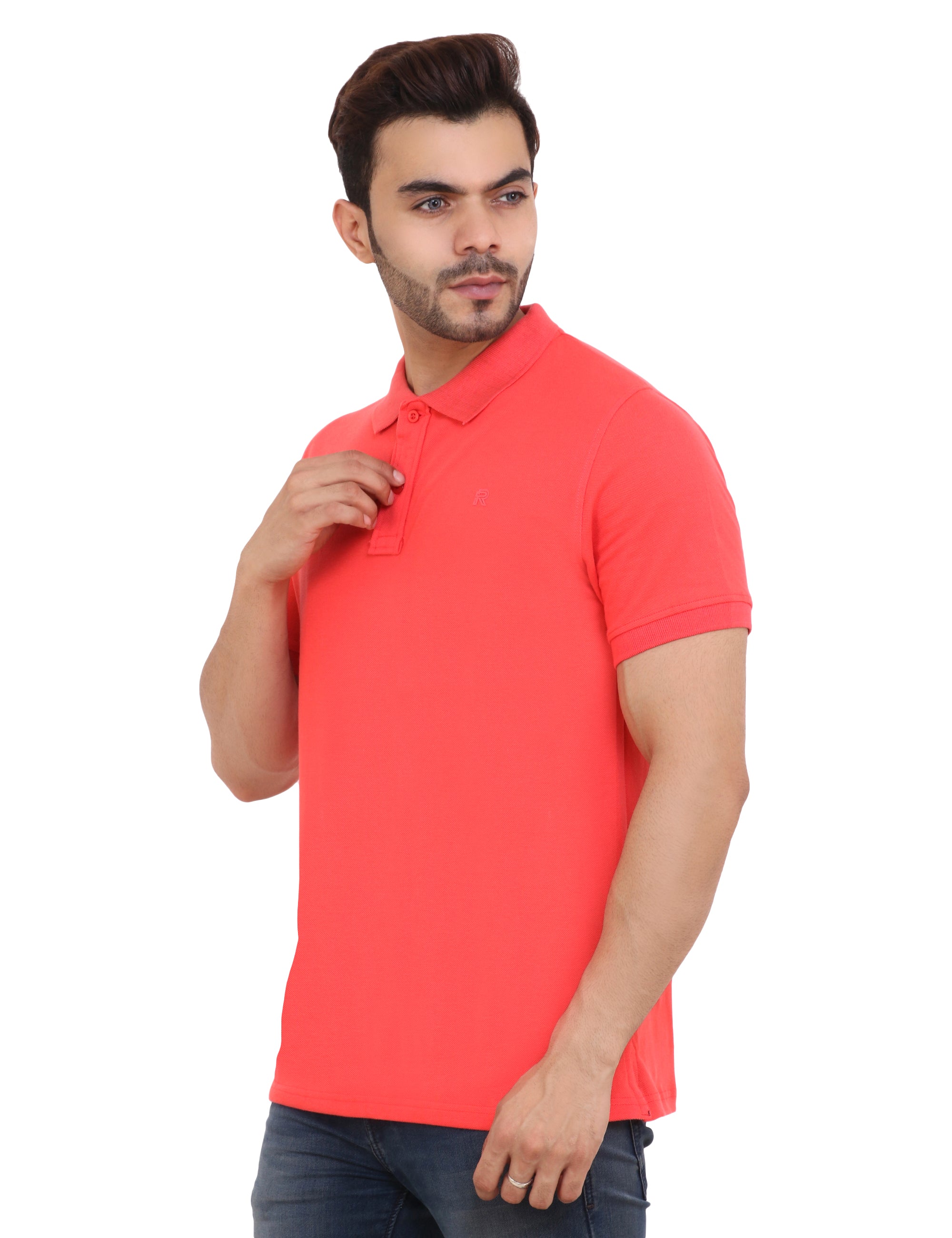 Flame Red Cotton blend Polo T-Shirt