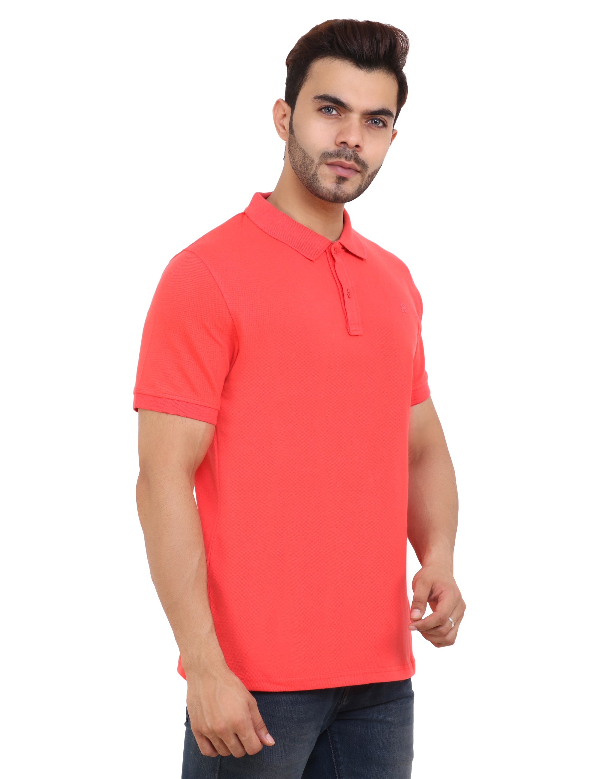 Flame Red Cotton blend Polo T-Shirt