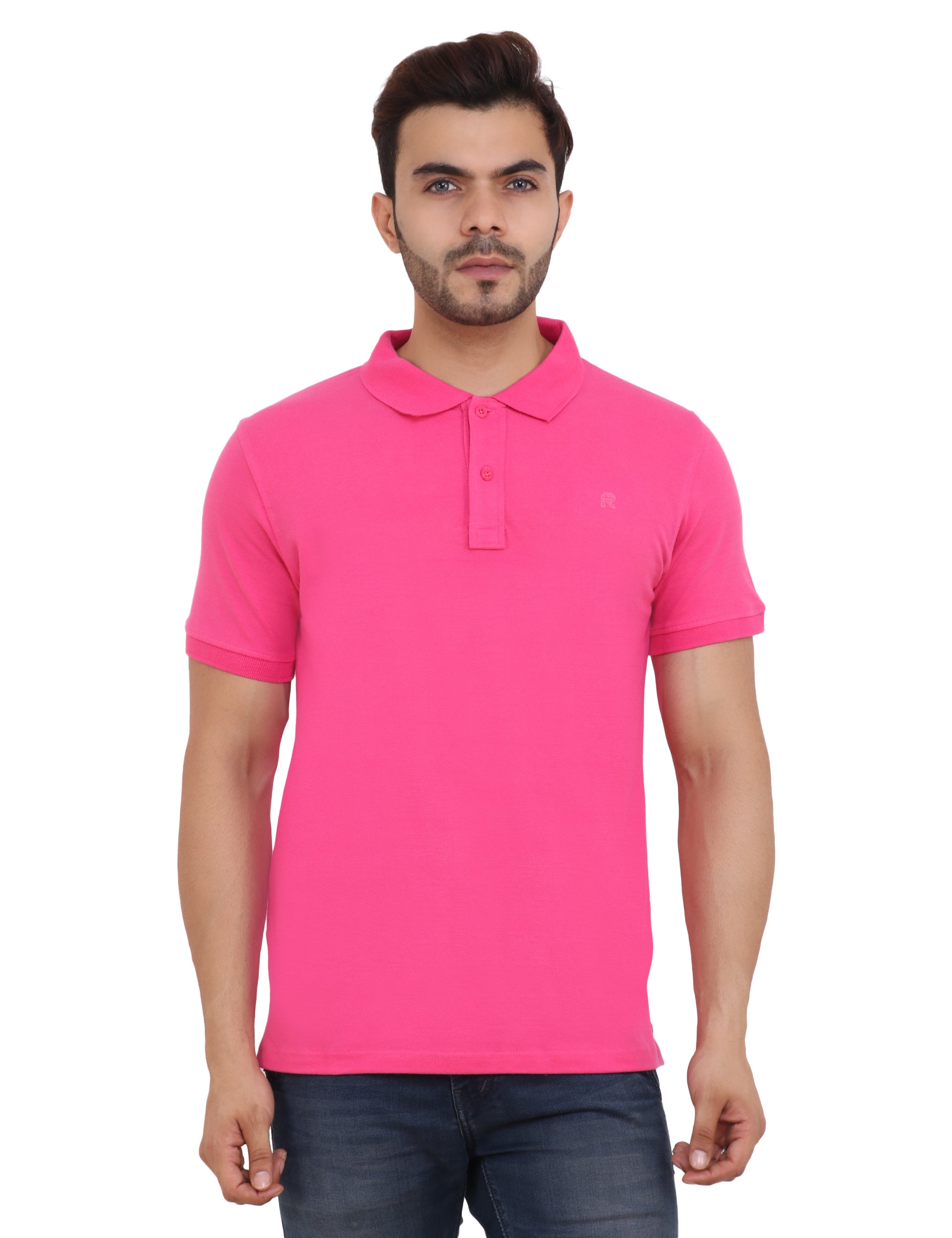 Pink Polo Neck Cotton Blend T-Shirt – Smart Casual Comfort