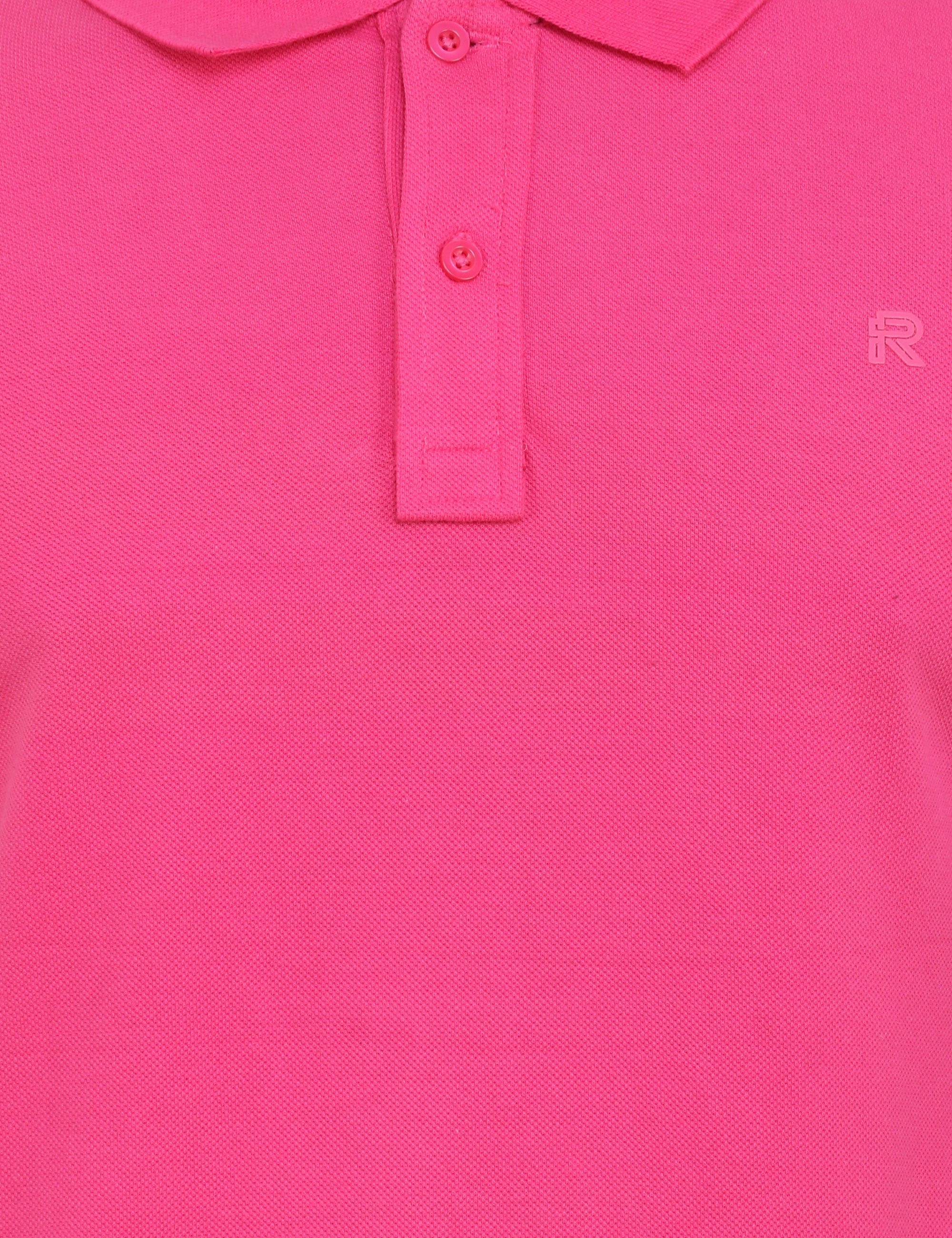 Pink Polo Neck Cotton Blend T-Shirt – Smart Casual Comfort
