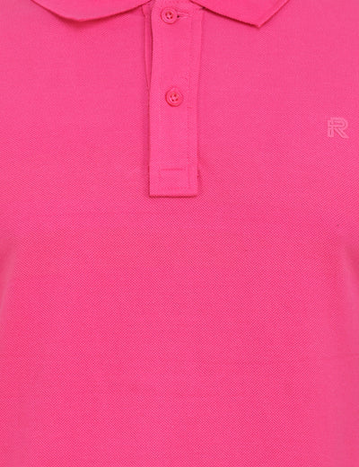 Pink Polo Neck Cotton Blend T-Shirt – Smart Casual Comfort