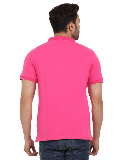 Pink Polo Neck Cotton Blend T-Shirt – Smart Casual Comfort