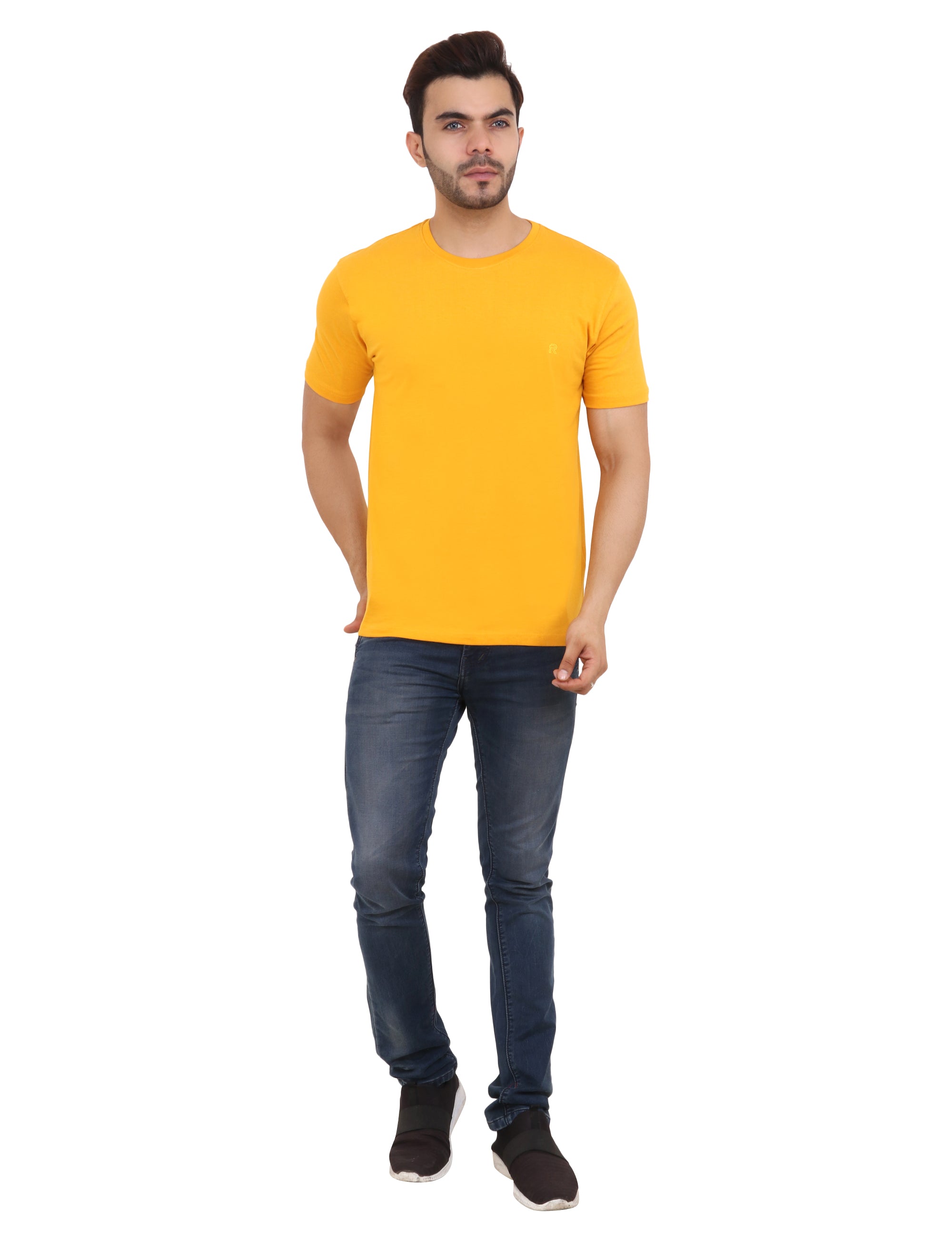 Cotton Blend Mustard Crew neck T-shirt