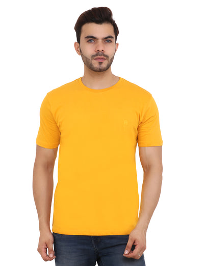 Round Neck Mustard Yellow Cotton TShirt for Men