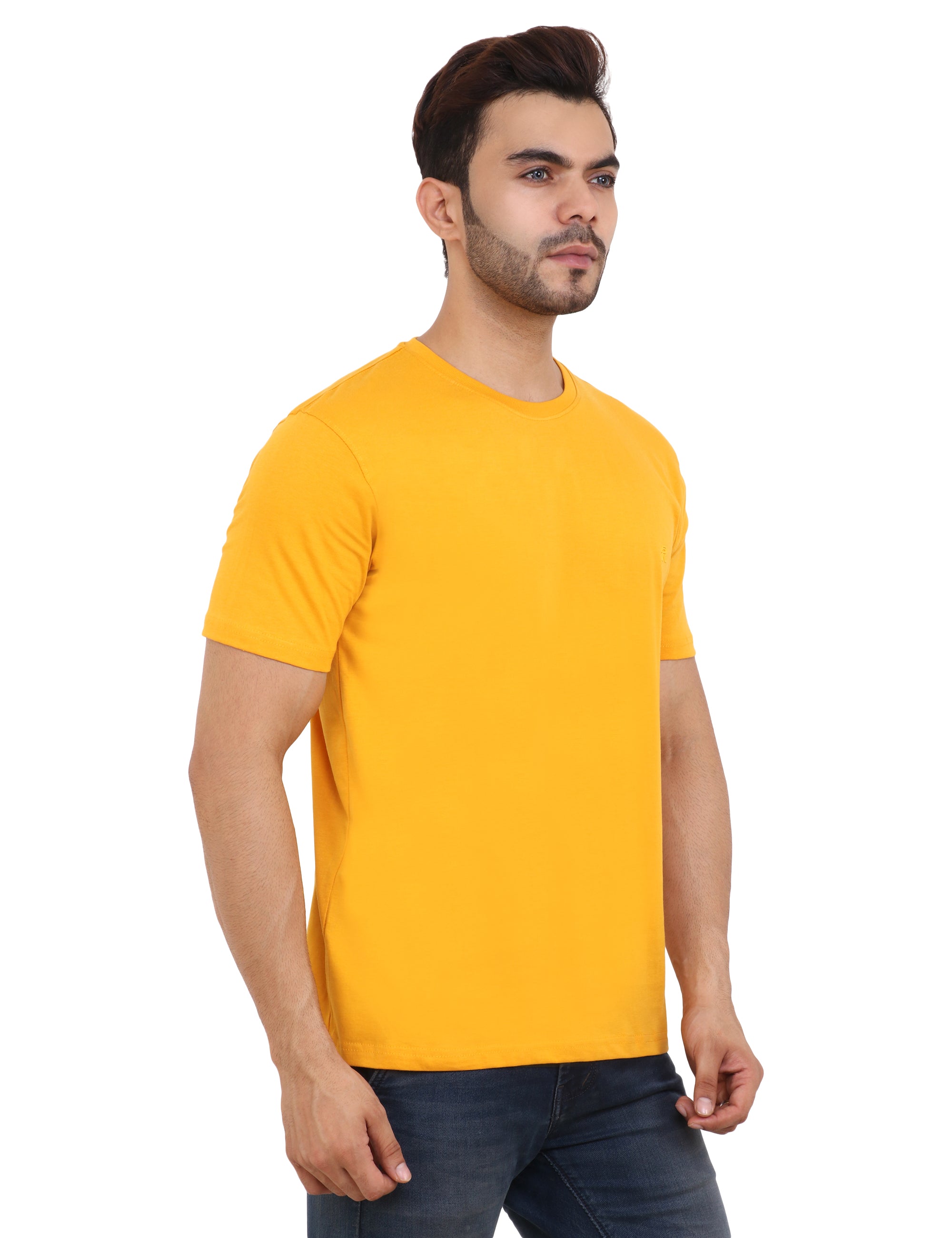 Cotton Blend Mustard Crew neck T-shirt