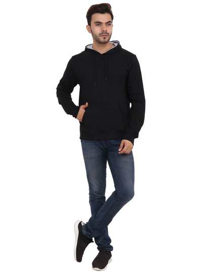 Cotton Blend Fleece Black Hoodie