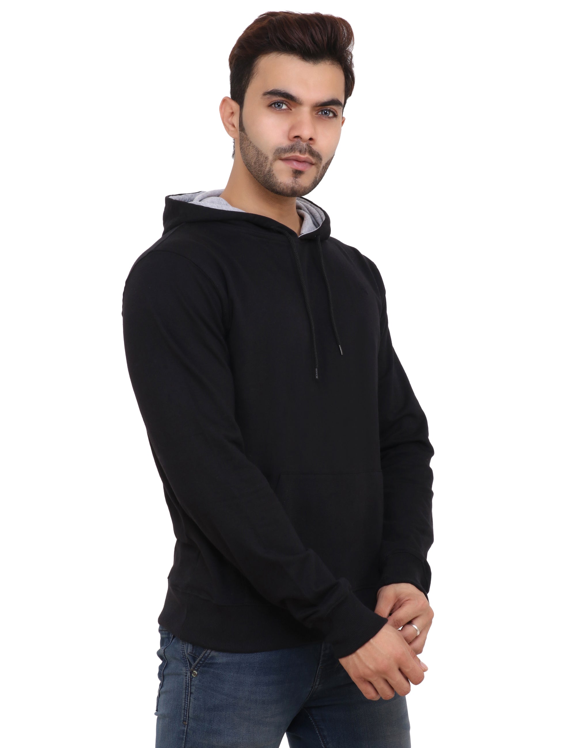 Cotton Blend Fleece Black Hoodie