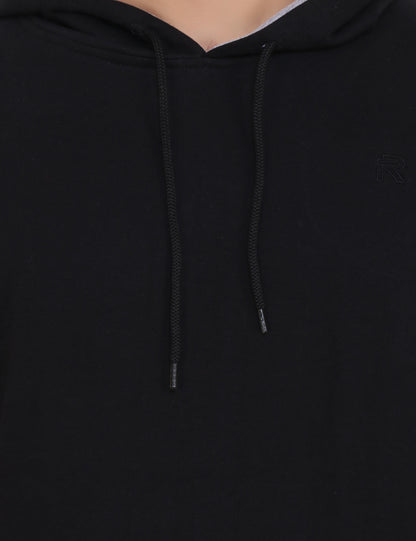 Cotton Blend Fleece Black Hoodie