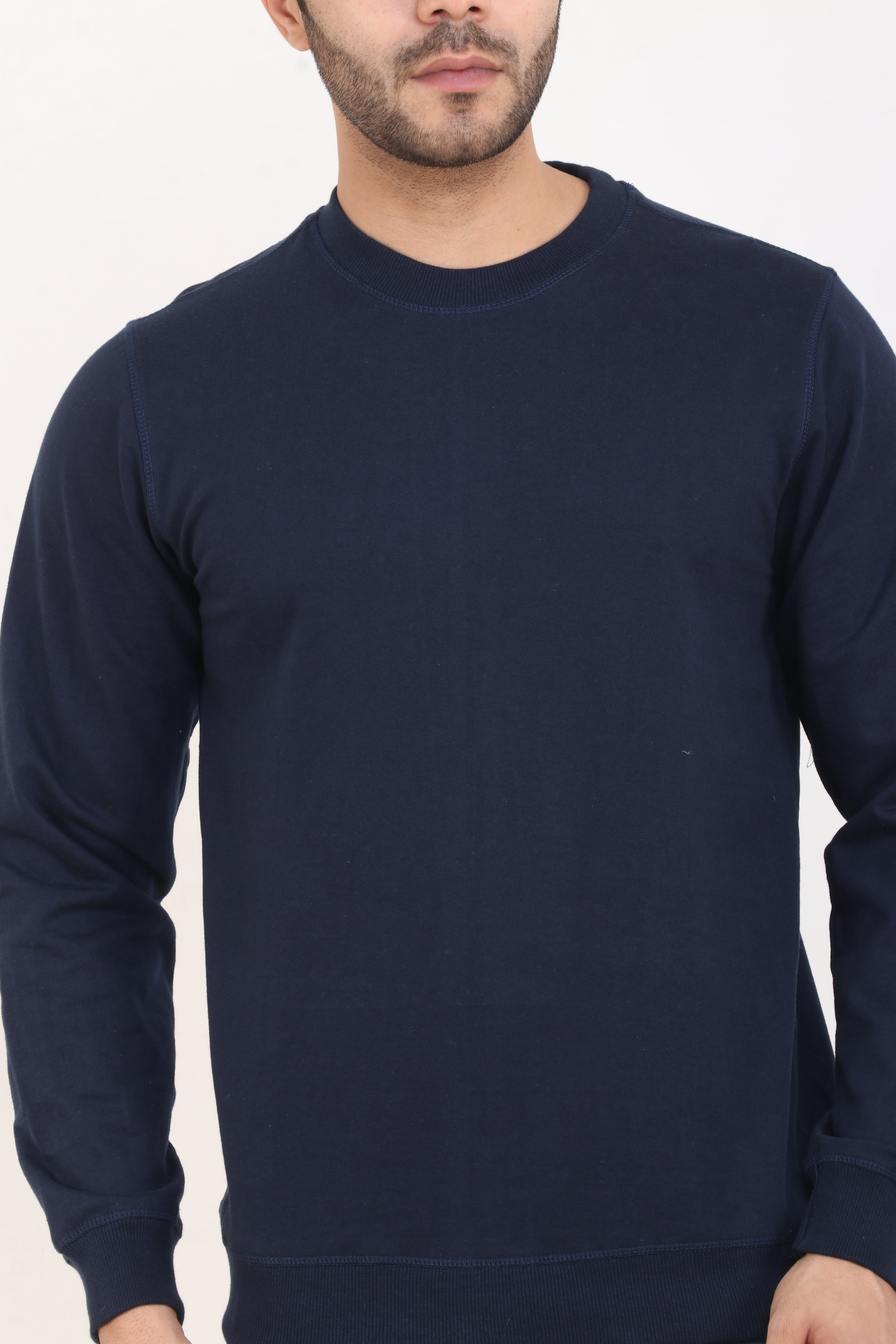 Navy Blue Cotton Blend Full Sleeve Sweatshirt