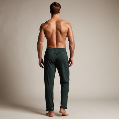 Men’s Daily Wear Dark Green Cotton Pyjamas by BarelyStylish | Relaxed Fit Home & Sleepwear with Pockets