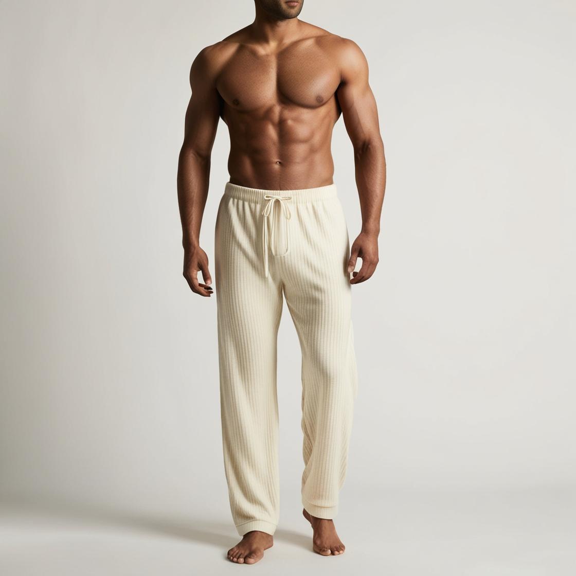 Men’s Daily Wear Cream Color Cotton Pyjamas by BarelyStylish | Relaxed Fit Home & Sleepwear with Pockets