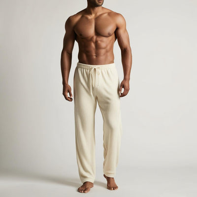 Self Stripped Cream Color Pyjama for Men