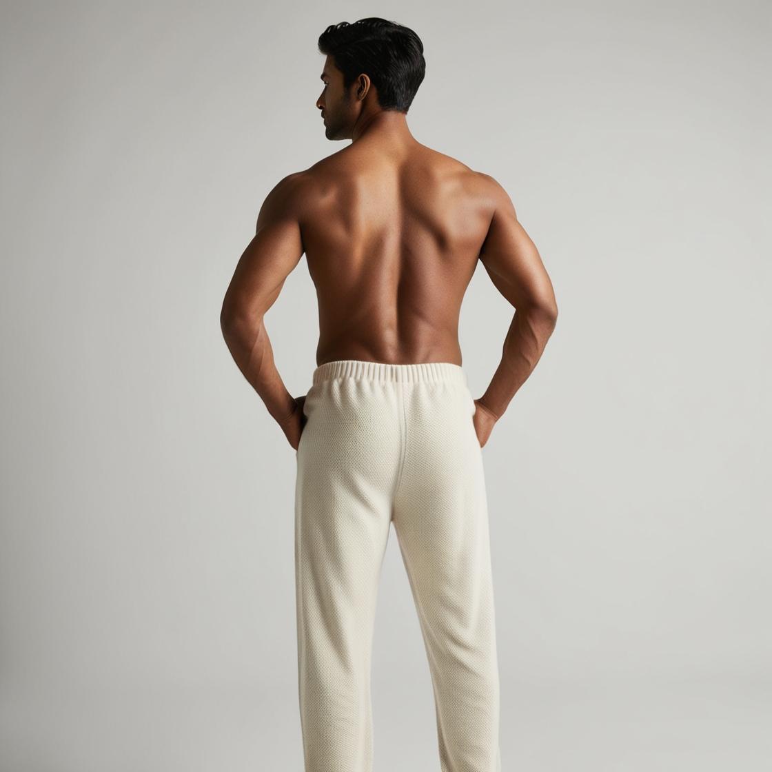 Men’s Daily Wear Cream Color Cotton Pyjamas by BarelyStylish | Relaxed Fit Home & Sleepwear with Pockets
