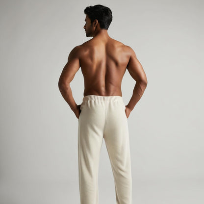 Men’s Daily Wear Cream Color Cotton Pyjamas by BarelyStylish | Relaxed Fit Home & Sleepwear with Pockets