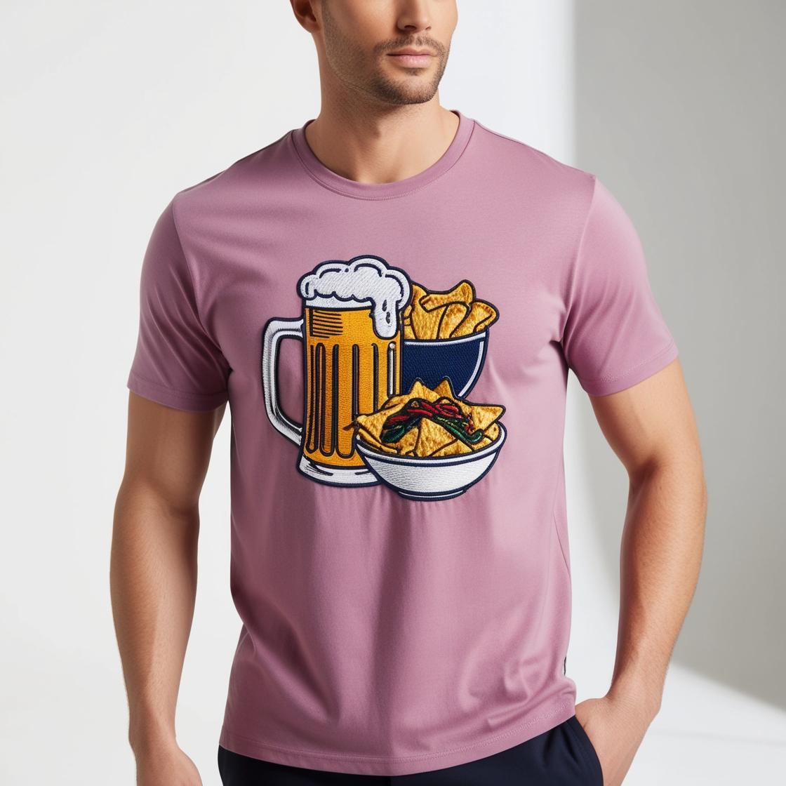 Cotton Blend Light Magenta Crew neck T-shirt - with abstract design