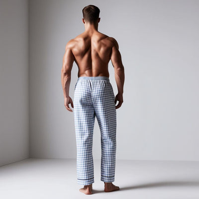 Back View of Men's Blue Checkered Pyjama