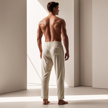BarelyStylish Men's Cream Color Cotton Pyjamas for Daily Home Wear | Comfort Fit Loungewear with Pockets