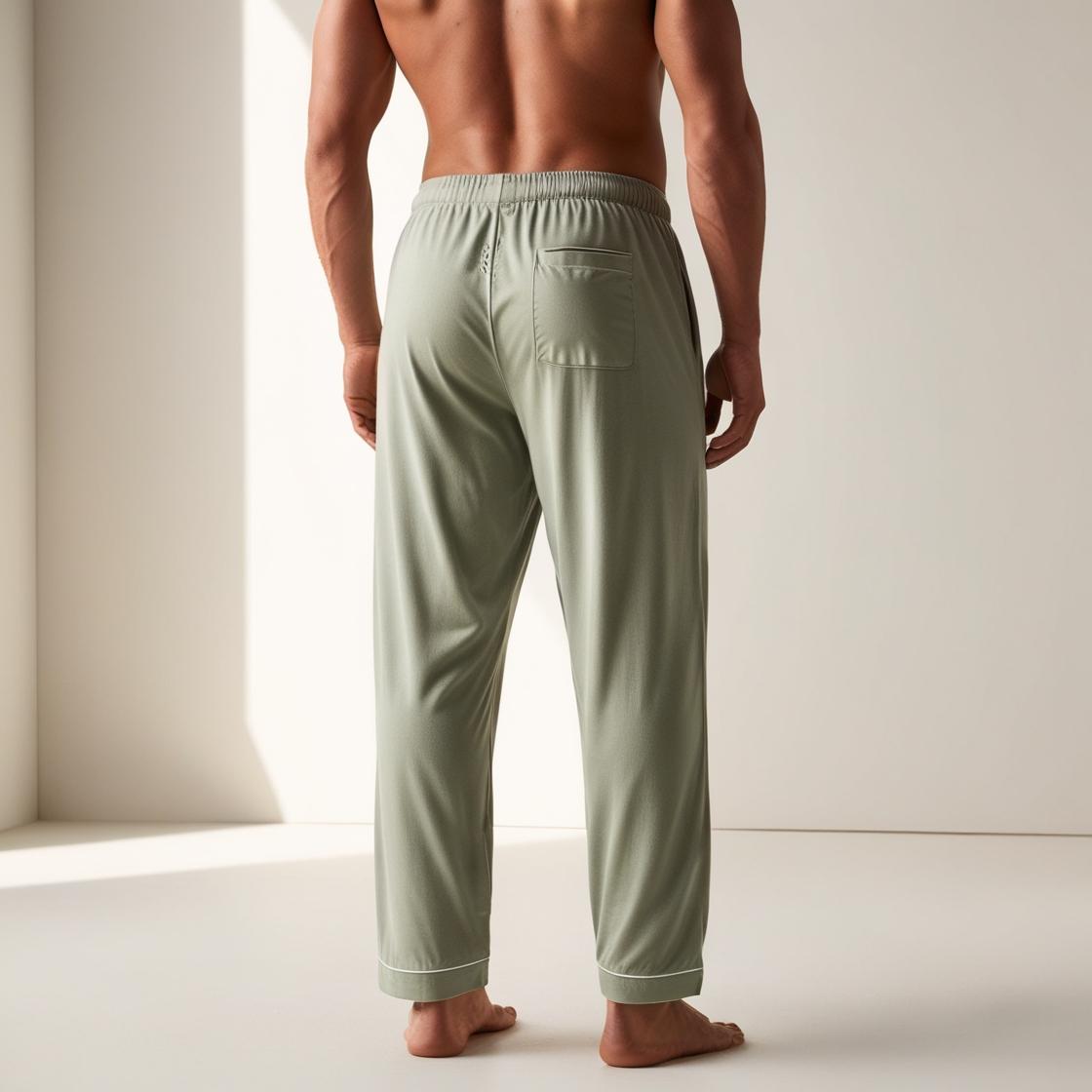 Men’s Daily Wear Light Green Cotton Pyjamas by BarelyStylish | Relaxed Fit Home & Sleepwear with Pockets