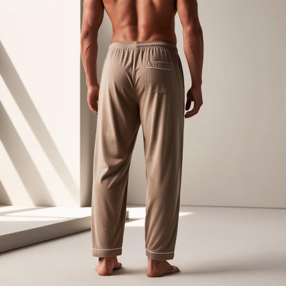Men’s Daily Wear Light Brown Cotton Pyjamas by BarelyStylish | Relaxed Fit Home & Sleepwear with Pockets