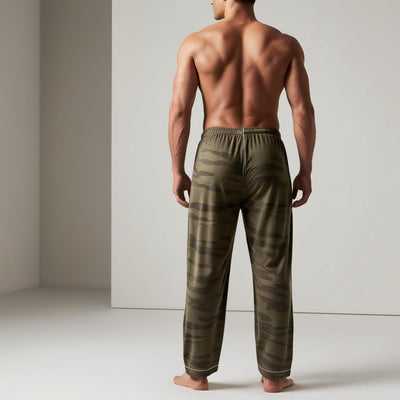 Army color cotton lounge pyjama for men back profile
