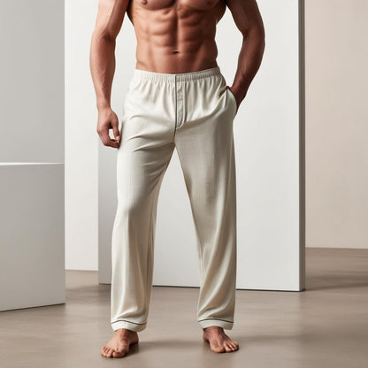 BarelyStylish Men's Cream Color Cotton Pyjamas for Daily Home Wear | Comfort Fit Loungewear with Pockets