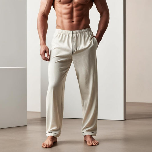 BarelyStylish Men's Cream Color Cotton Pyjamas for Daily Home Wear | Comfort Fit Loungewear with Pockets