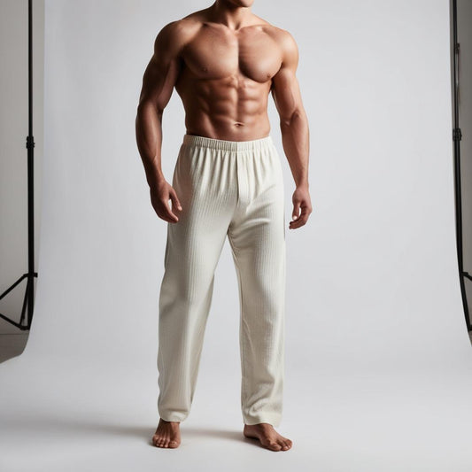 BarelyStylish Men's Cream Color Cotton Pyjamas for Daily Home Wear | Comfort Fit Loungewear with Pockets