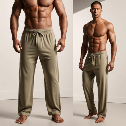 Men’s Daily Wear Khaki Cotton Pyjamas by BarelyStylish | Relaxed Fit Home & Sleepwear with Pockets