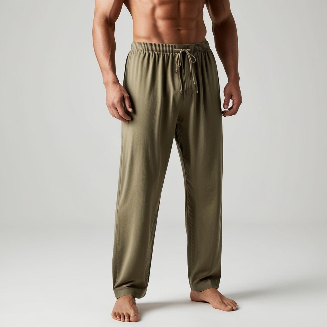 Men’s Daily Wear Khaki Cotton Pyjamas by BarelyStylish | Relaxed Fit Home & Sleepwear with Pockets