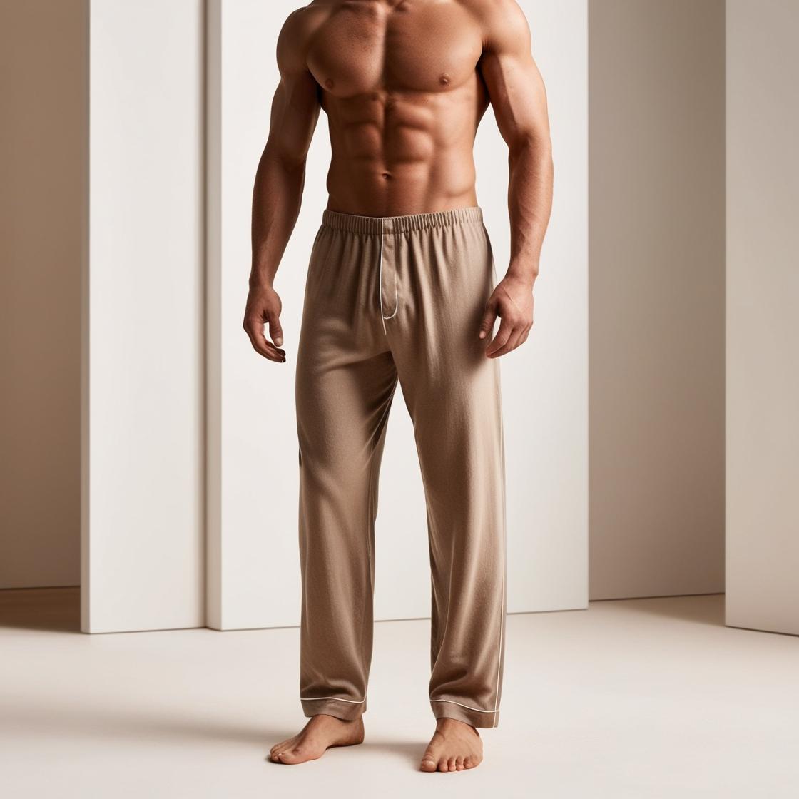 Men’s Daily Wear Light Brown Cotton Pyjamas by BarelyStylish | Relaxed Fit Home & Sleepwear with Pockets